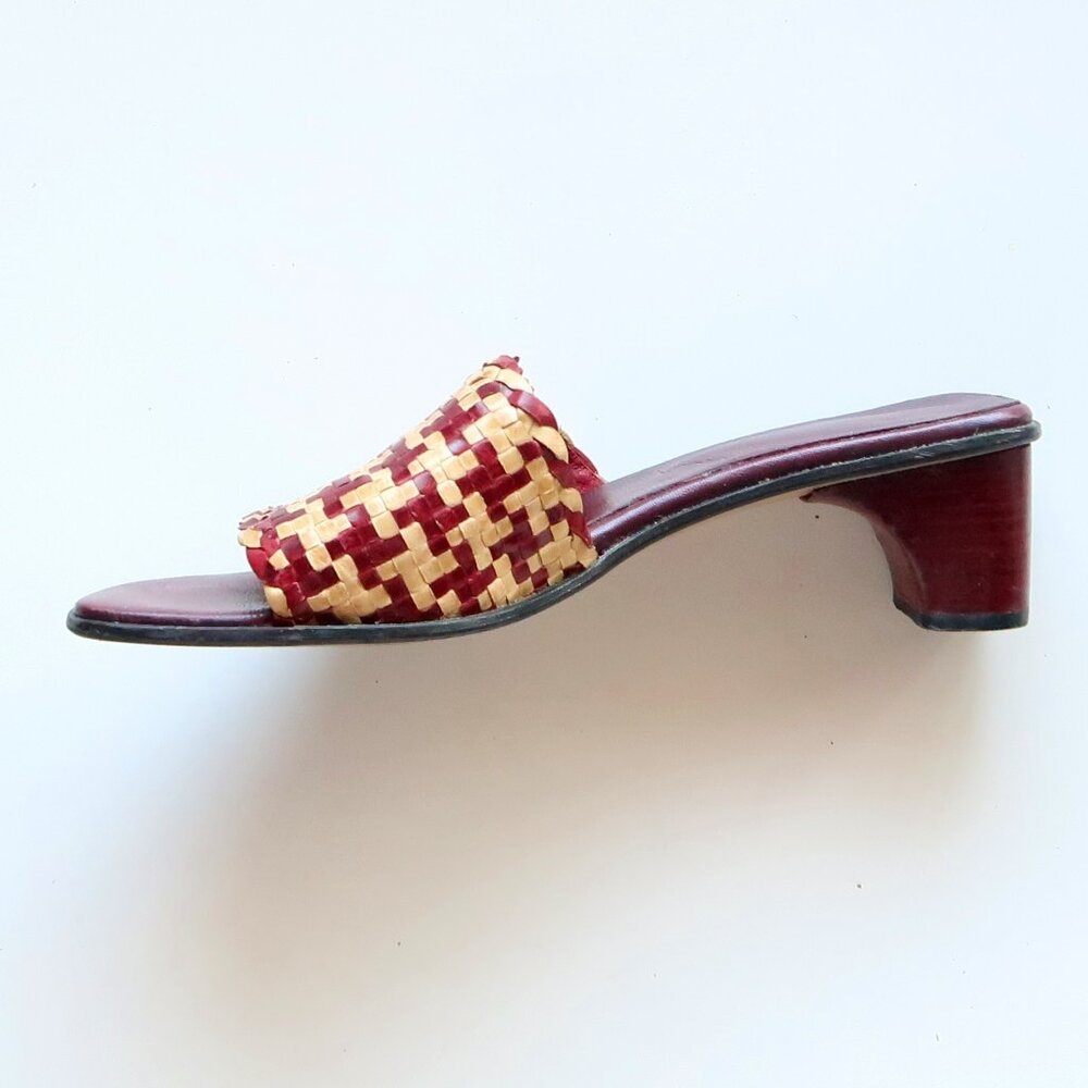 Handcrafted Burgundy Raffia Block Heel Mule Sandals Woven Boho Summer Shoes 7 - Picture 10 of 16